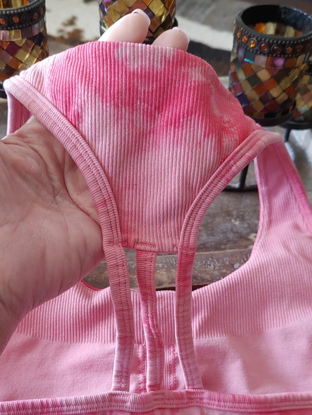 Pink Tye Dye MTA Pro XL Padded Wirefree Sexy Strappy Sports Bra